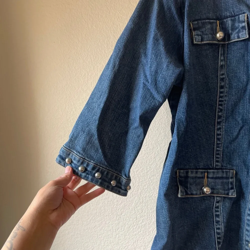 Vintage 80s/90s AMS Womens Denim Jacket Studded 3/4‎ Sleeve Blue Size 1X